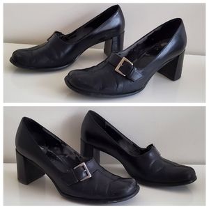 FRANCO SARTO Black Mod Chunky Heels w Accent Buckle Sz 6.5